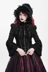Black Lapel Collar Long Trumpet Sleeves Ruffle Lace-Up Zipper Women's Gothic Jacket